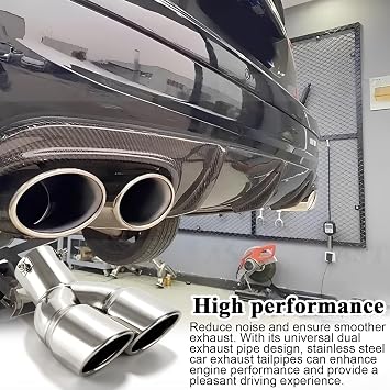 Car Exhaust Tailpipe Stainless Steel Exhaust Trim Tailpipe Silencer Exhaust Pipe Universal Car Exhaust Tailpipe Exhaust Tip Double Tail Pipe Dual Exhaust Tailpipe Bending Silver 63 mm