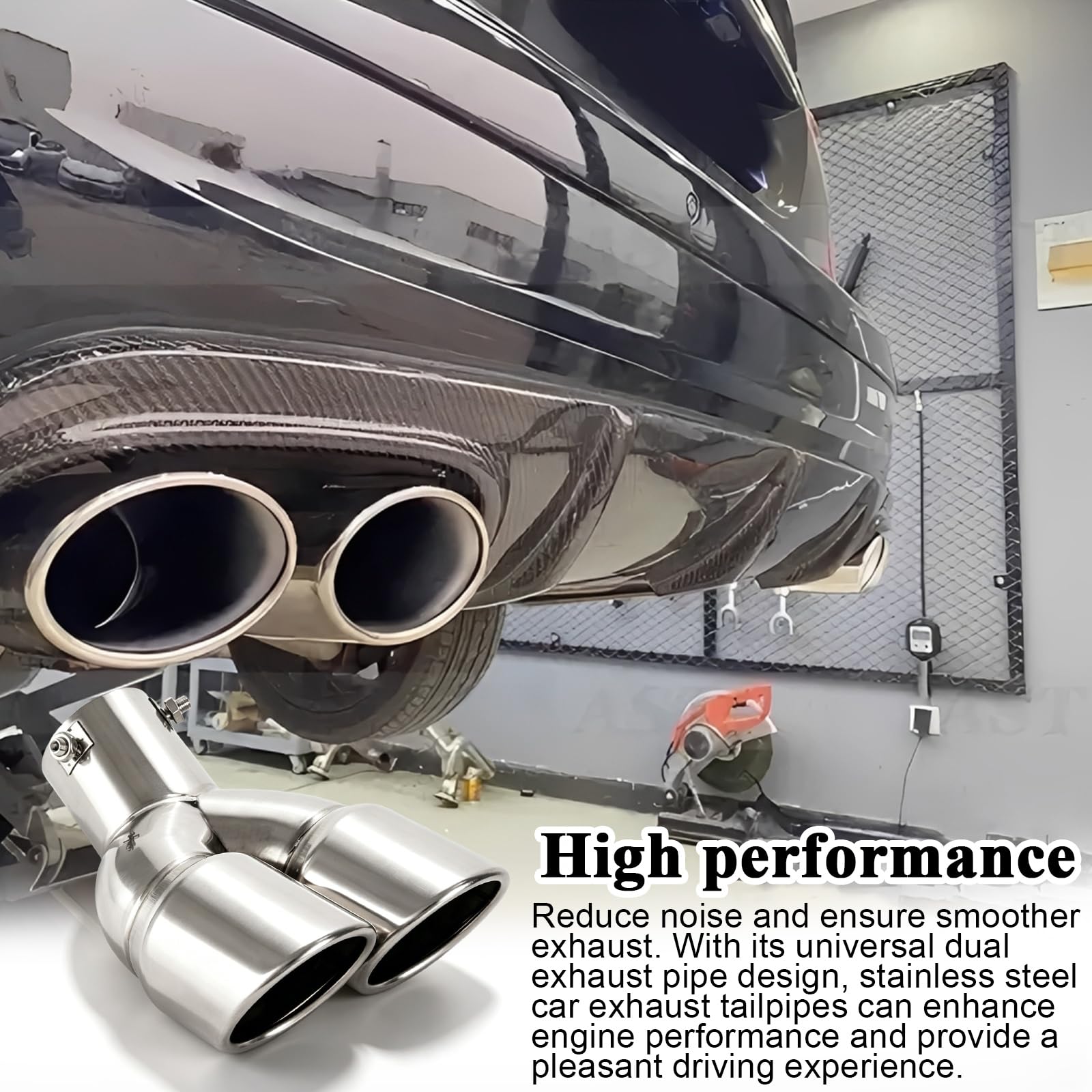 Terminale di Scarico Universale, Doppio Terminale di Scarico per Auto in Acciaio Inox, argento curvato 63 mm