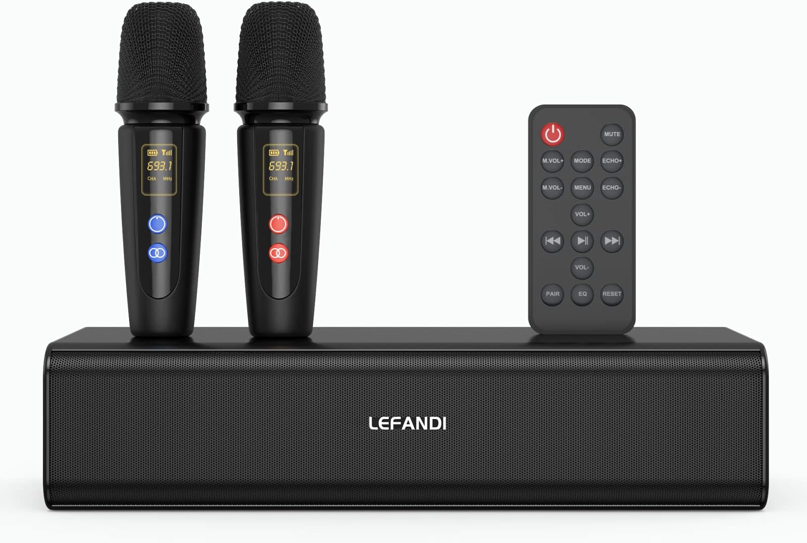 LEFANDI Karaoke Speaker PA System Portable Karaoke Machine with Dual Wireless Microphones, Remote Control,support USB Input, AUX Input for Party, Conference,DJ, Vocals, Church, Weddings