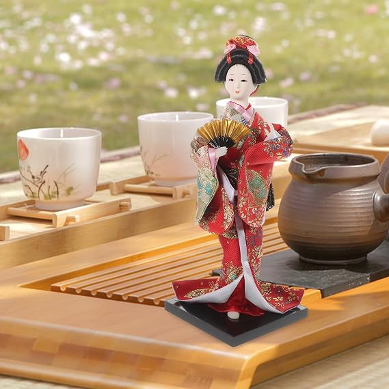 Garneck Japanese Doll in Kimono Handmade Silk for Living Room Decor Random Color