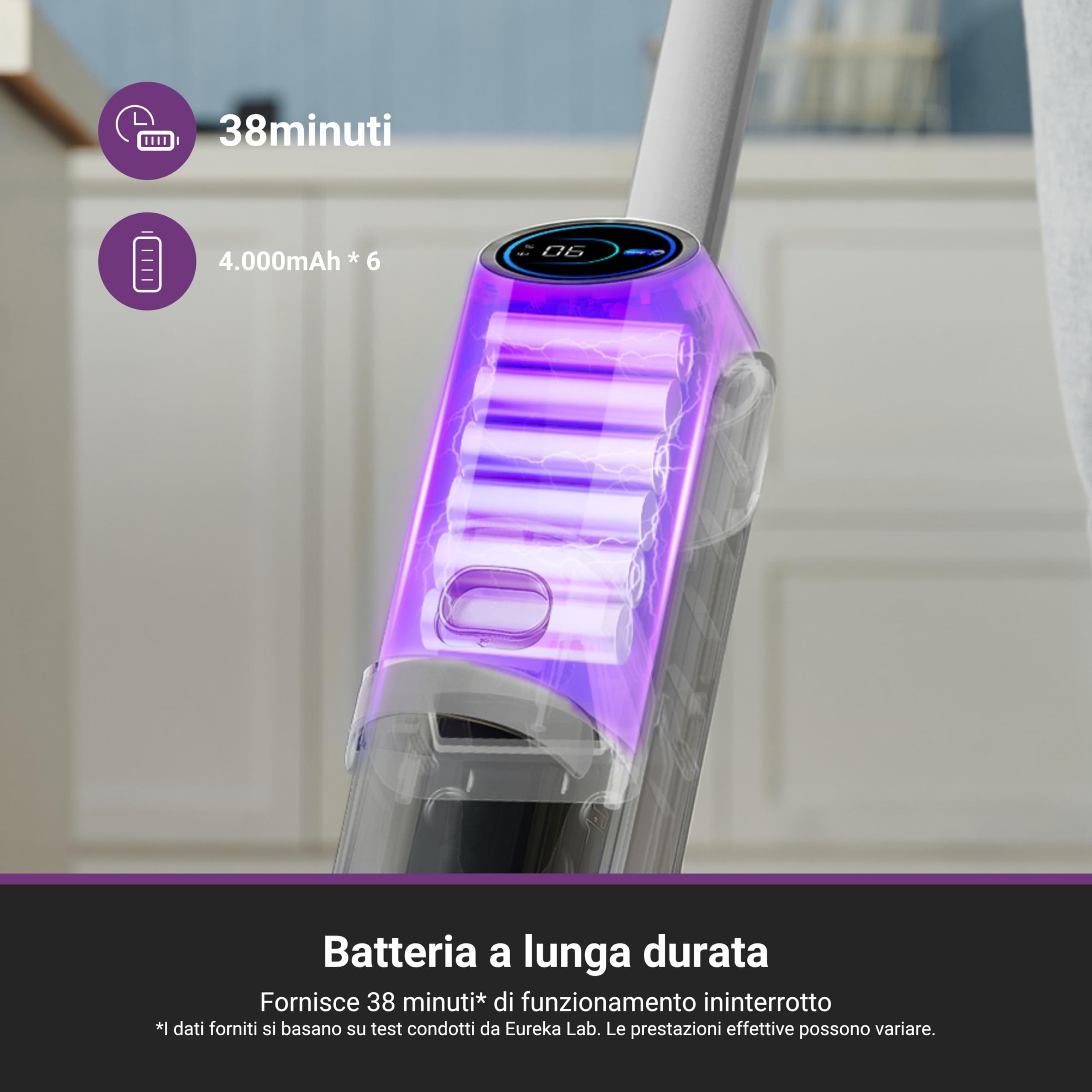EUREKA RapidWash NEW630 Aspirapolvere/Lavapavimenti Secco/Umido,Inclinazione fino a 170°,Asciugatura ad Aria Calda 50°,21.600pa,Autonomia 38 min,Autopulizia/Anti-groviglio,Doppio Serbatoio,Display LED