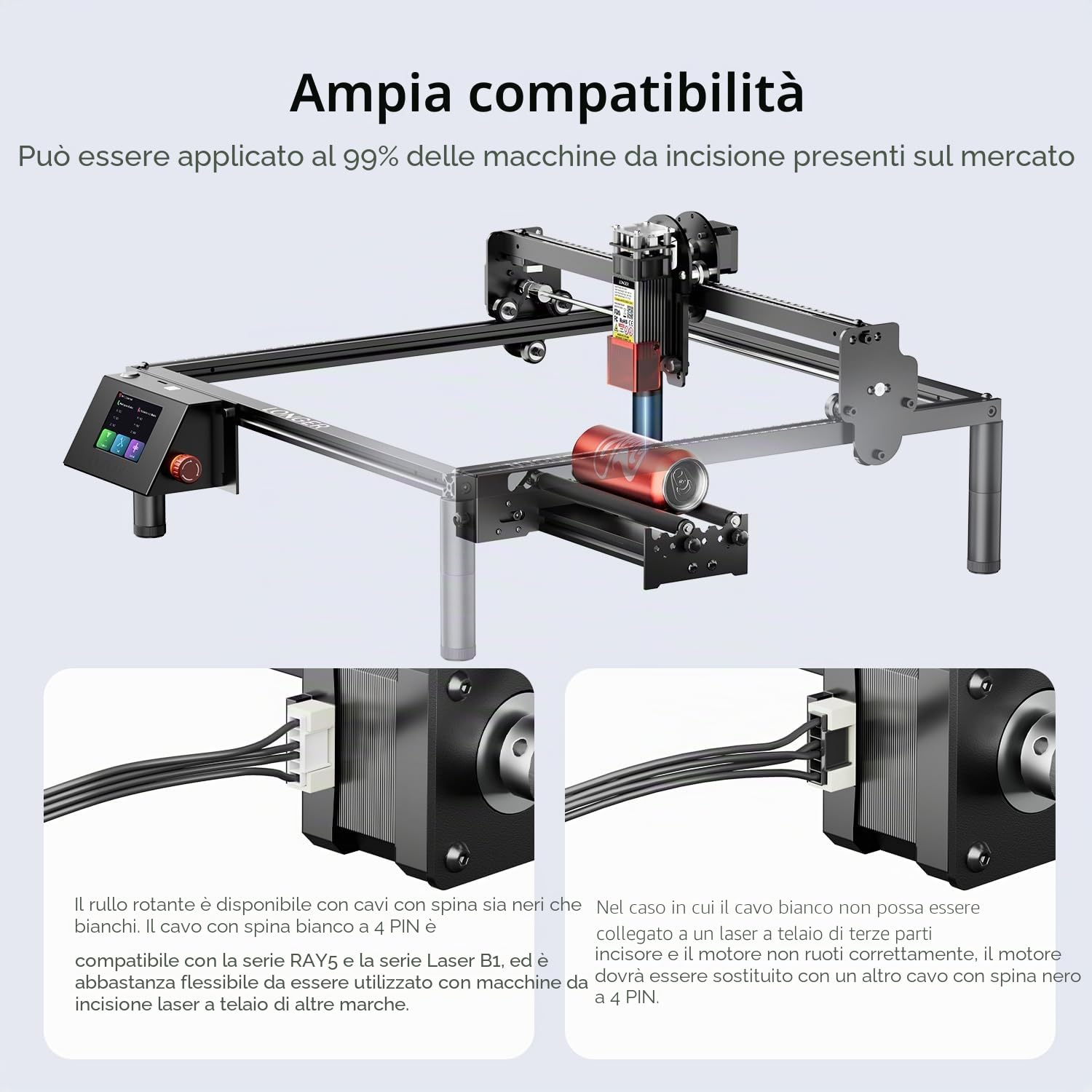 LONGER Rotolo Rotante per Incisione Laser, Rotolo Rotante Asse Y a 360° per Incisione Laser su Oggetti Cilindrici come Bicchieri, Lattine, Tazze, Bottiglie, Regolabile da 6 a 200mm di Diametro