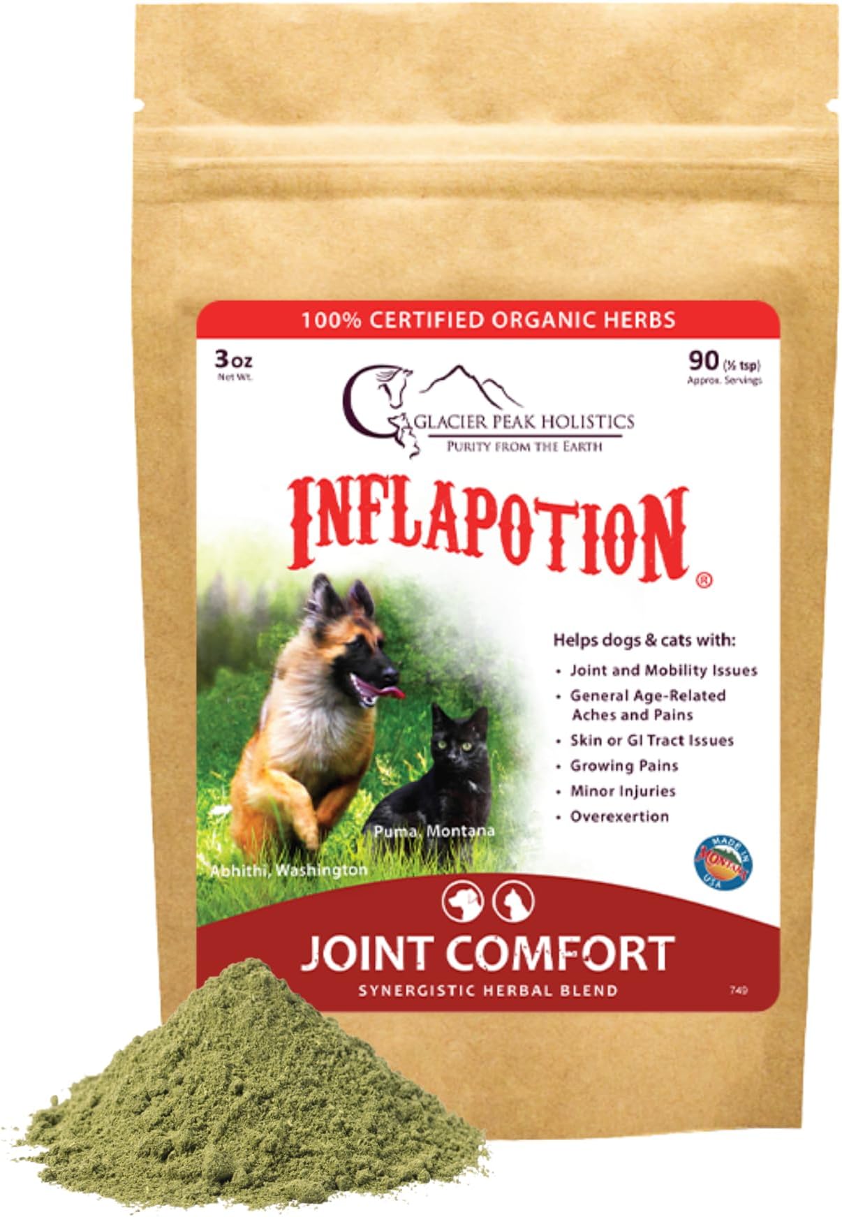 Glacier Peak Holistics Inflapotion - Natural Herbal Anti-Inflammatory for Dogs & Cats, Organic Remedy for Arthritis, Inflammation, Hip & Joint Pain, Mobility & Wellness - 3oz (90 Servings)