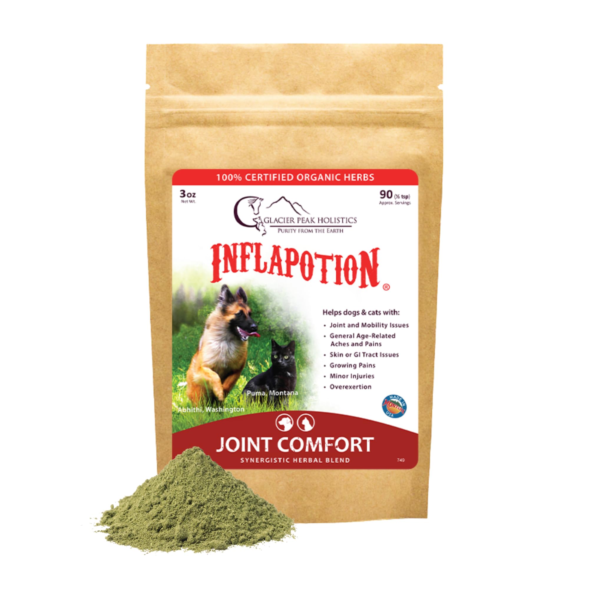 Glacier Peak Holistics Inflapotion - Natural Herbal Anti-Inflammatory for Dogs & Cats, Organic Remedy for Arthritis, Inflammation, Hip & Joint Pain, Mobility & Wellness - 3oz (90 Servings)
