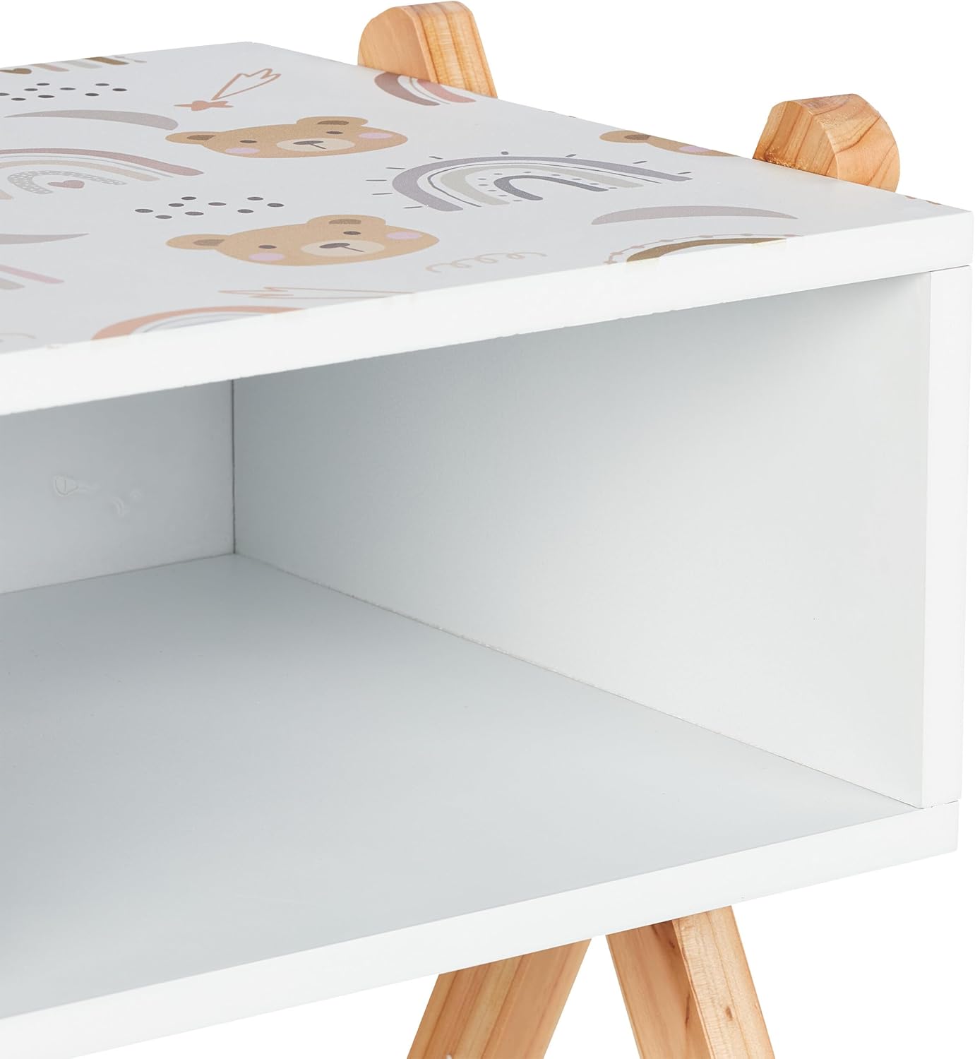 Relaxdays Children's Bedside Table, Nightstand with Shelf, 42x34x32 cm, Kids' Bedroom, Teddy-Design, Wood & MDF, Multi, Fibreboard