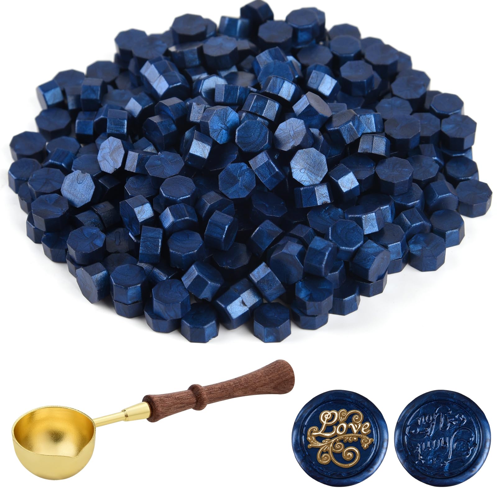 ASTARON 300 Pieces Starry Sky Blue Sealing Wax Beads with 1 Wax Melting Spoon, Wax Seal Set for Stamps, Invitations, Cards, Envelopes, Wine Packets, Gift Wrapping