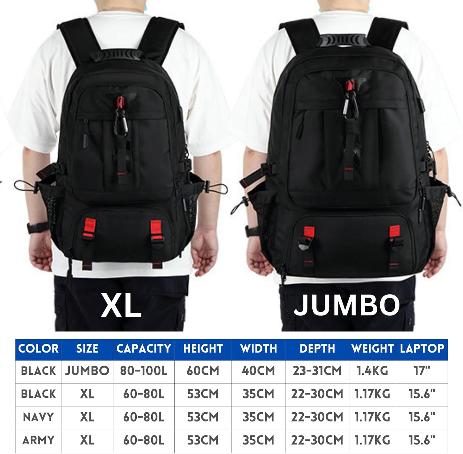 Large Laptop Backpack with Shoe Compartment, Waterproof Rucksack 15.6/17 Inch, Travel School Gym Work College Bags for Men (Black, XL(60L)) - Image 2