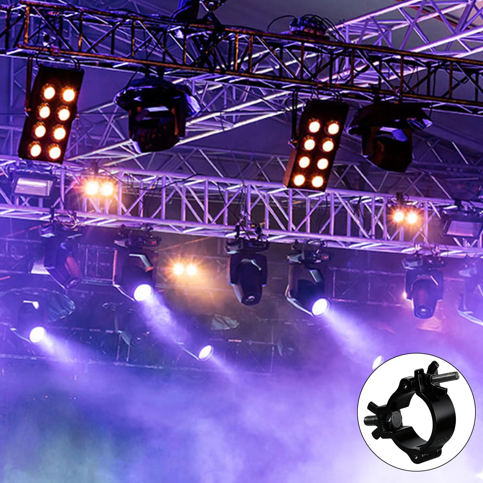 8 pinzas de travesaño, 48-52 mm, abrazadera de iluminación de escenario, receptor de truss, abrazaderas transversales, 100 kg de capacidad de carga para luces de escenario móviles y faros, color negro