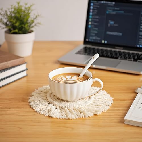 Miniatura 6 de Juego de 2 posavasos bohemios de macramé, posavasos absorbentes para bebidas, redondos tejidos a mano para decoración bohemia del hogar, posavasos