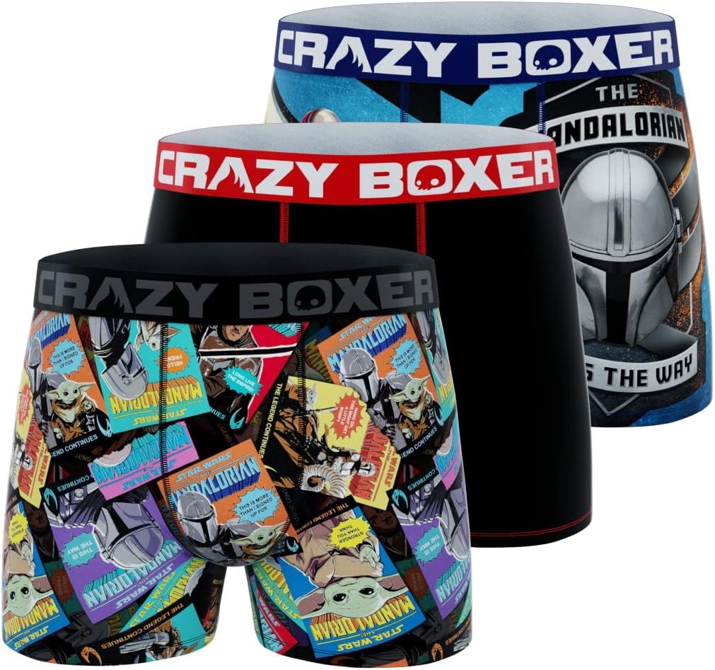 CRAZYBOXER Men's Underwear The Mandalorian Vhs Non-slip waistband Soft Boxer Brief Distortion-free (Pack 3)