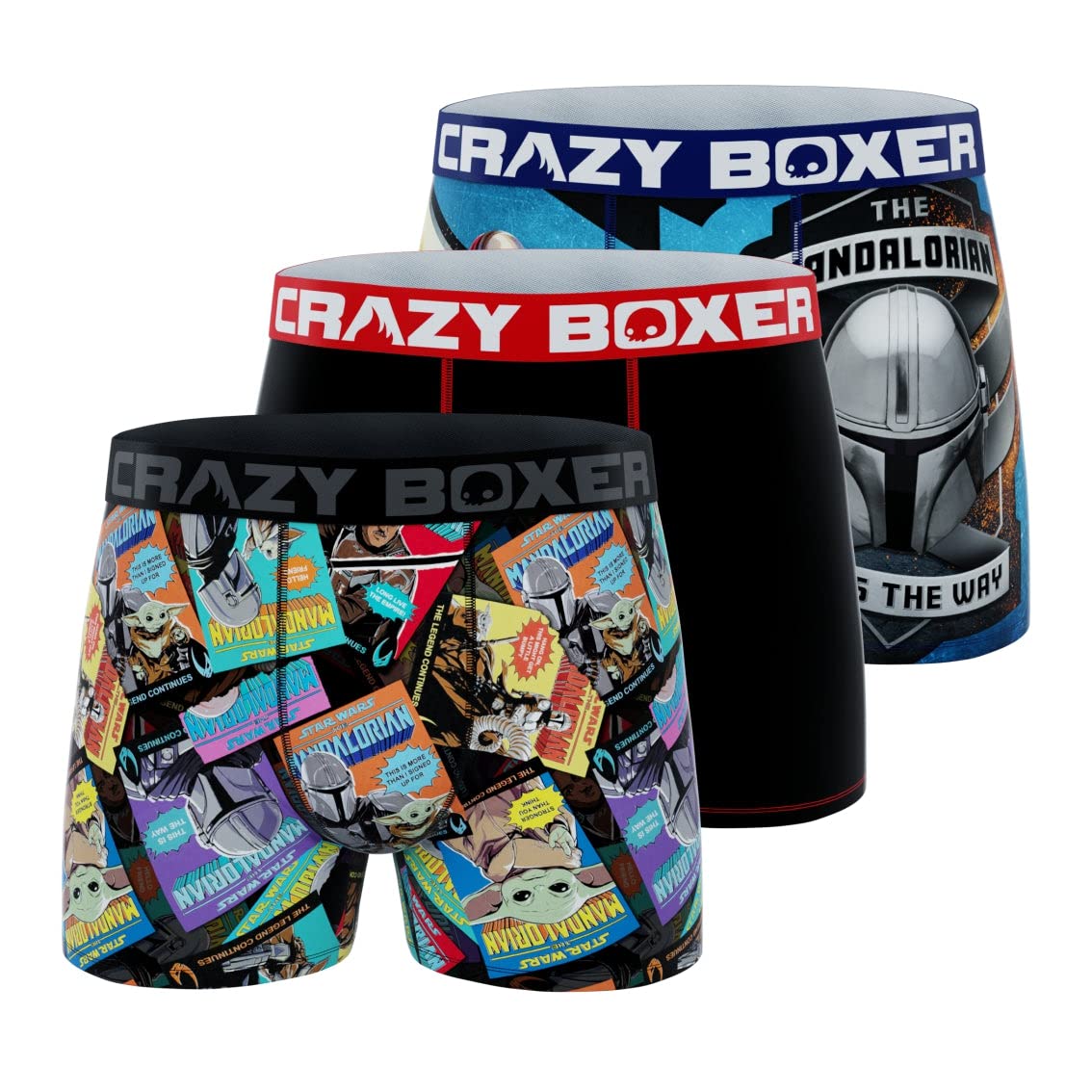CRAZYBOXER Men's Underwear The Mandalorian Vhs Non-slip waistband Soft Boxer Brief Distortion-free (Pack 3)