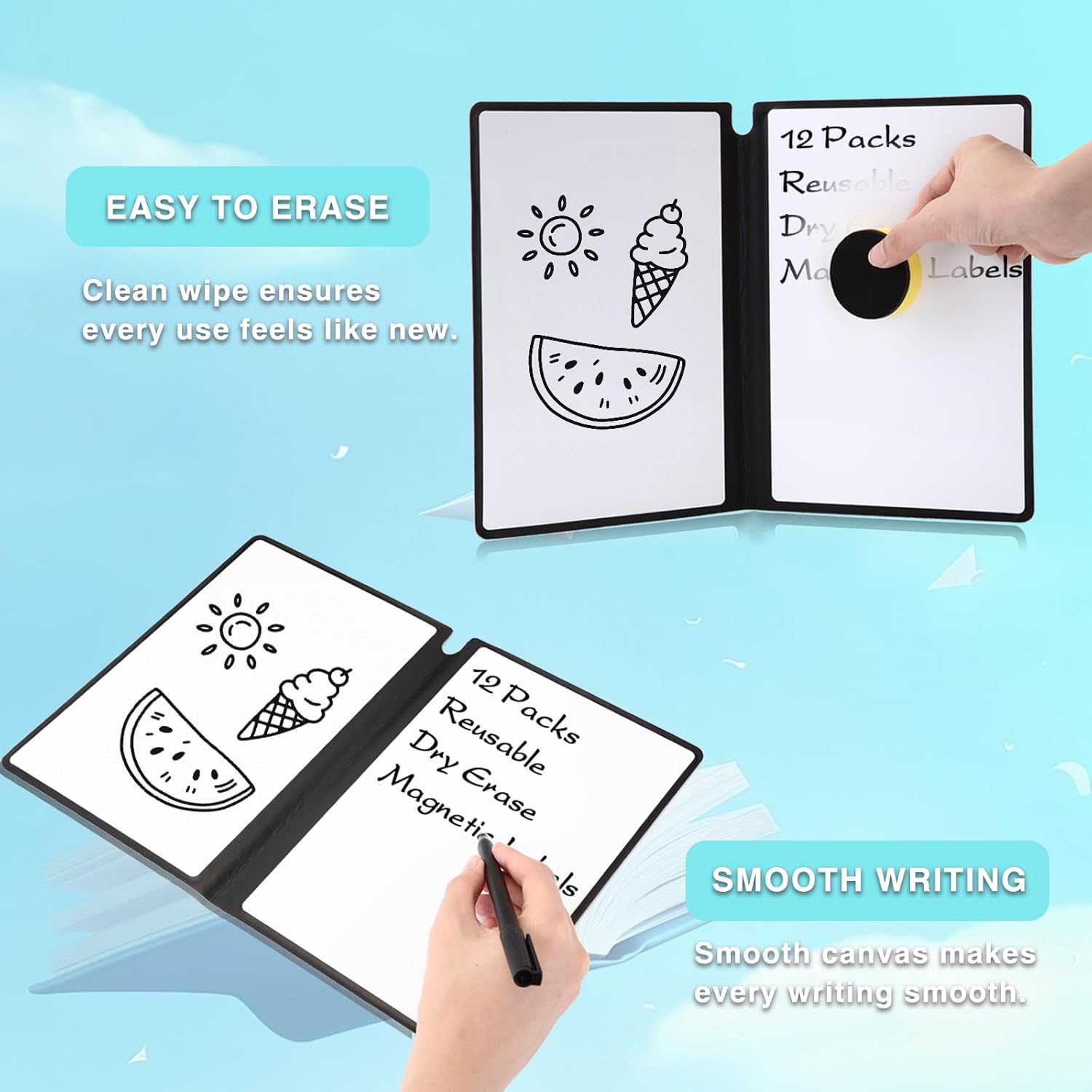 Fuyoooo 12 Packs A5 Dry Erase Board Back to School Portable Double Sided Folding Whiteboards with Pen Small Dry Erase Board for Study Meeting Doodling Planning Home School Office Classroom