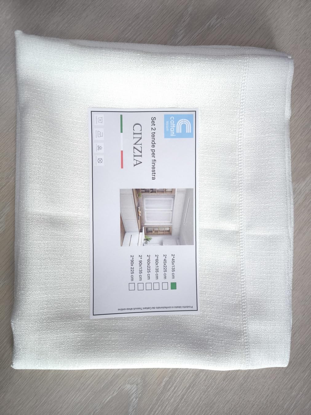 CATTANI TESSUTI Tende Coprenti per Finestre e porta – Bianco Naturale – Set 2 - Tessuto Luminoso per Privacy – Larghezza 45/60/90 cm – Altezza Personalizzabile – Modello Cinzia 45x135 cm
