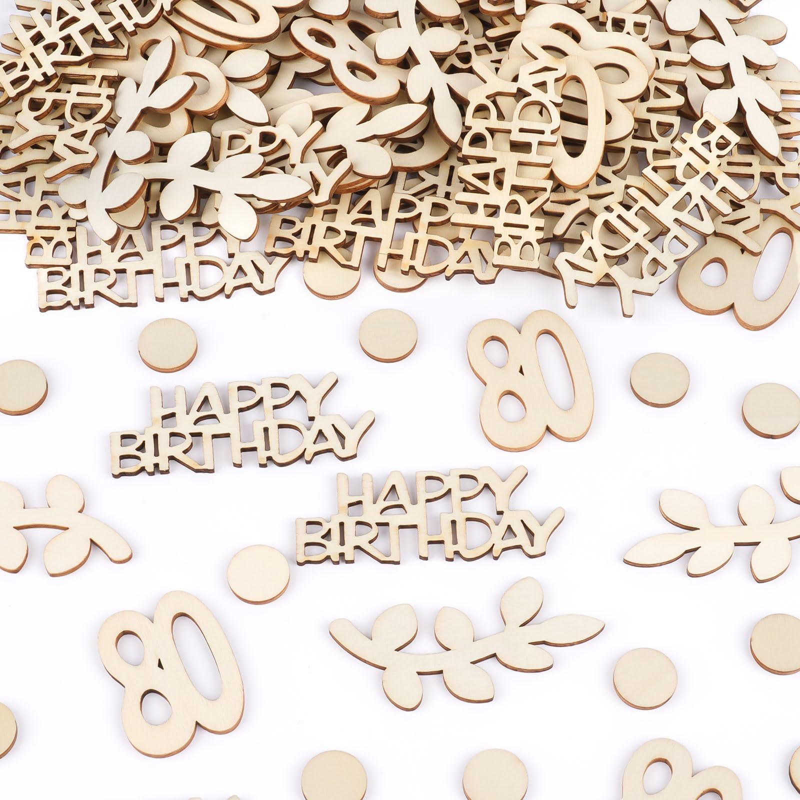 Pack of 100 Wooden Confetti Birthday Decoration, Table Decoration Birthday, 80th Birthday Scatter Decoration for Girls Boys Parties Decoration