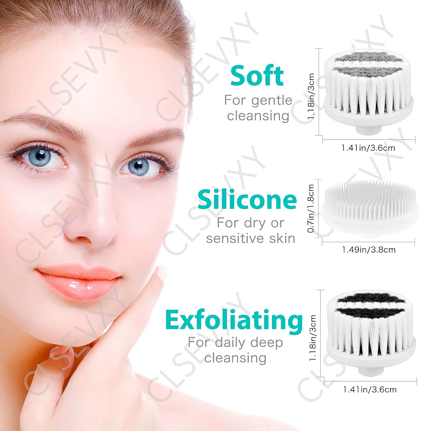 Waterproof Facial Cleansing Spin Brush Set with 3 Exfoliating Brush Heads - Complete Face Spa System by CLSEVXY - Advanced Microdermabrasion for Gentle Exfoliation and Deep Scrubbing(Cyan) : Beauty & Personal Care