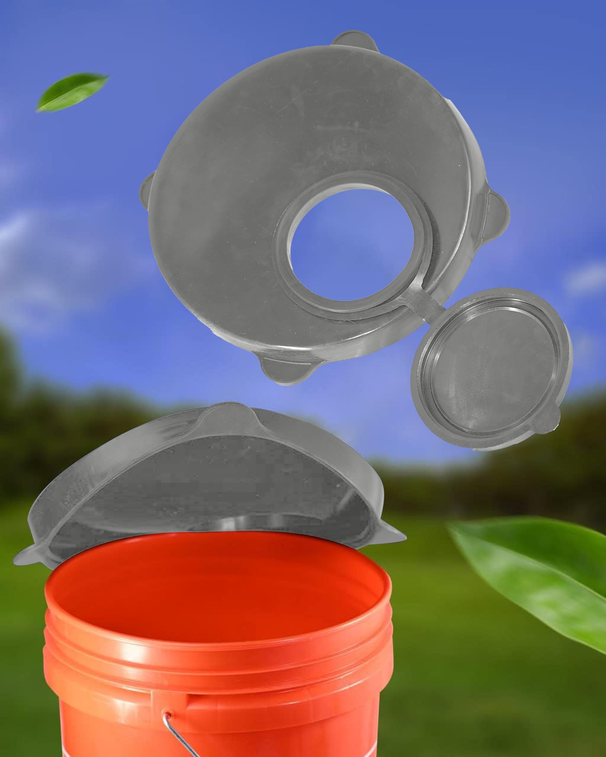 Skywin Storage Lid with Easy Pour Spout for Bucket - Grey Rubber Lid For Wood Pellet Storage Containers, Bird Seed Container, Lump Charcoal Storage, or Pellet Storage Lid for Bucket (Exclude Bucket)