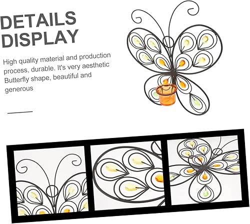 Miniatura 2 de VOSAREA Candelabro de pared de mariposa, candelabro colgante de pared, candelabro de pared, candelita de metal, candelita de metal, lámpara de