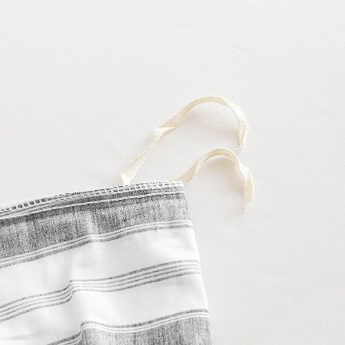 Miniatura 5 de SUSYBAO Funda de edredón a rayas negras, tamaño King, 100% algodón, funda de edredón a rayas blancas, juego de 3 piezas, 1 funda de edredón