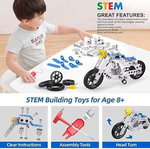 Miniatura 3 de Ferthor Fun Juego de motocicleta erectora, proyectos de construcción de troncos, juguetes para niños de 8, 9, 10, 11 y 12 años, kit de modelo de