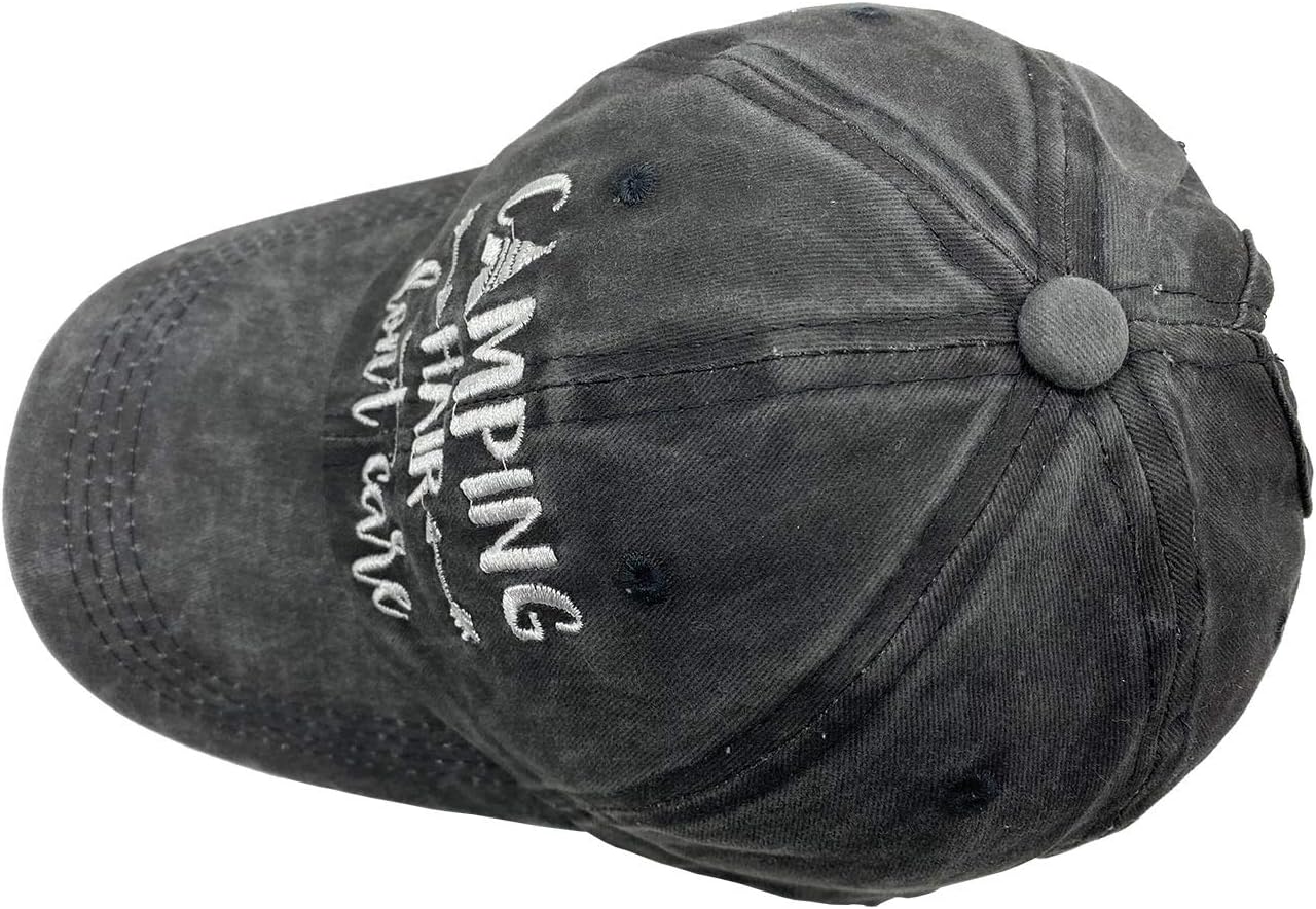 Unisex Camping Hair Don't Care Vintage Adjustable Baseball Cap Denim Dad Hat - Image 4