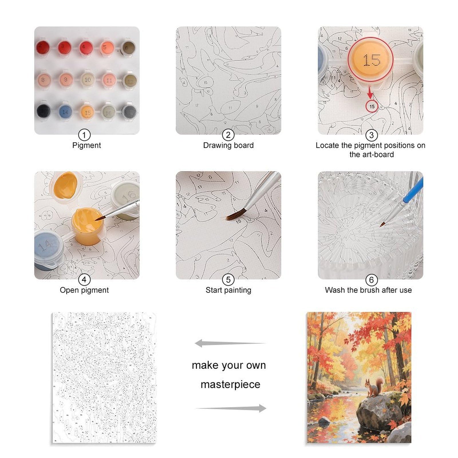 KOAYUBFC Malen-nach-Zahlen-Set mit Ahornwald im Herbst, Malen-nach-Zahlen-Set für Erwachsene, Anfänger, Erwachsene, Malen-nach-Zahlen-Kits auf Leinwand, Acryl-Ölfarben, Gemälde mit Pinseln als
