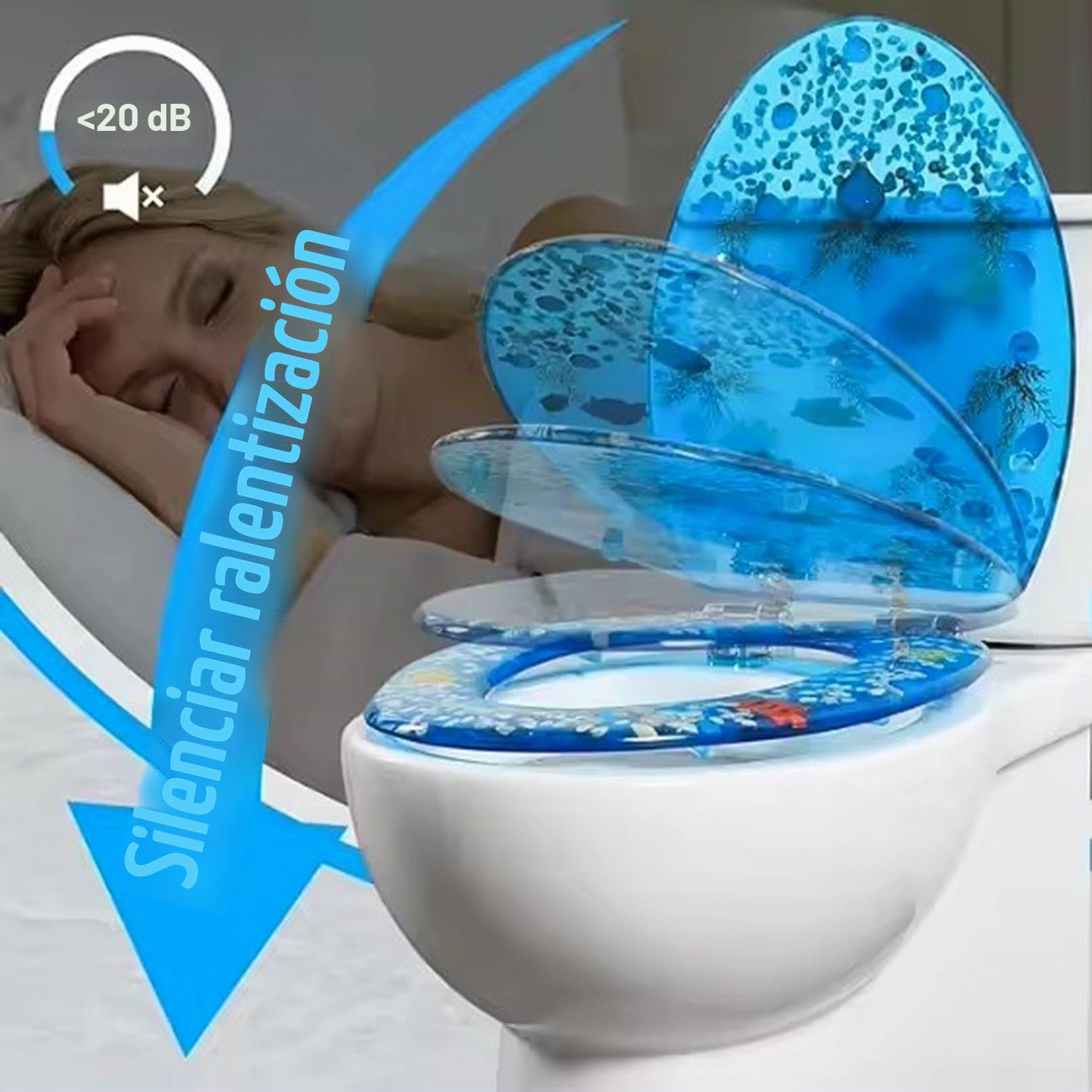 Asiento Inodoro Tapa WC Estándar Cierre Suave Automático Antibacteriano Resina Bisagras INOX, Asiento cómodo, Calidad Robusta, de fácil Montaje