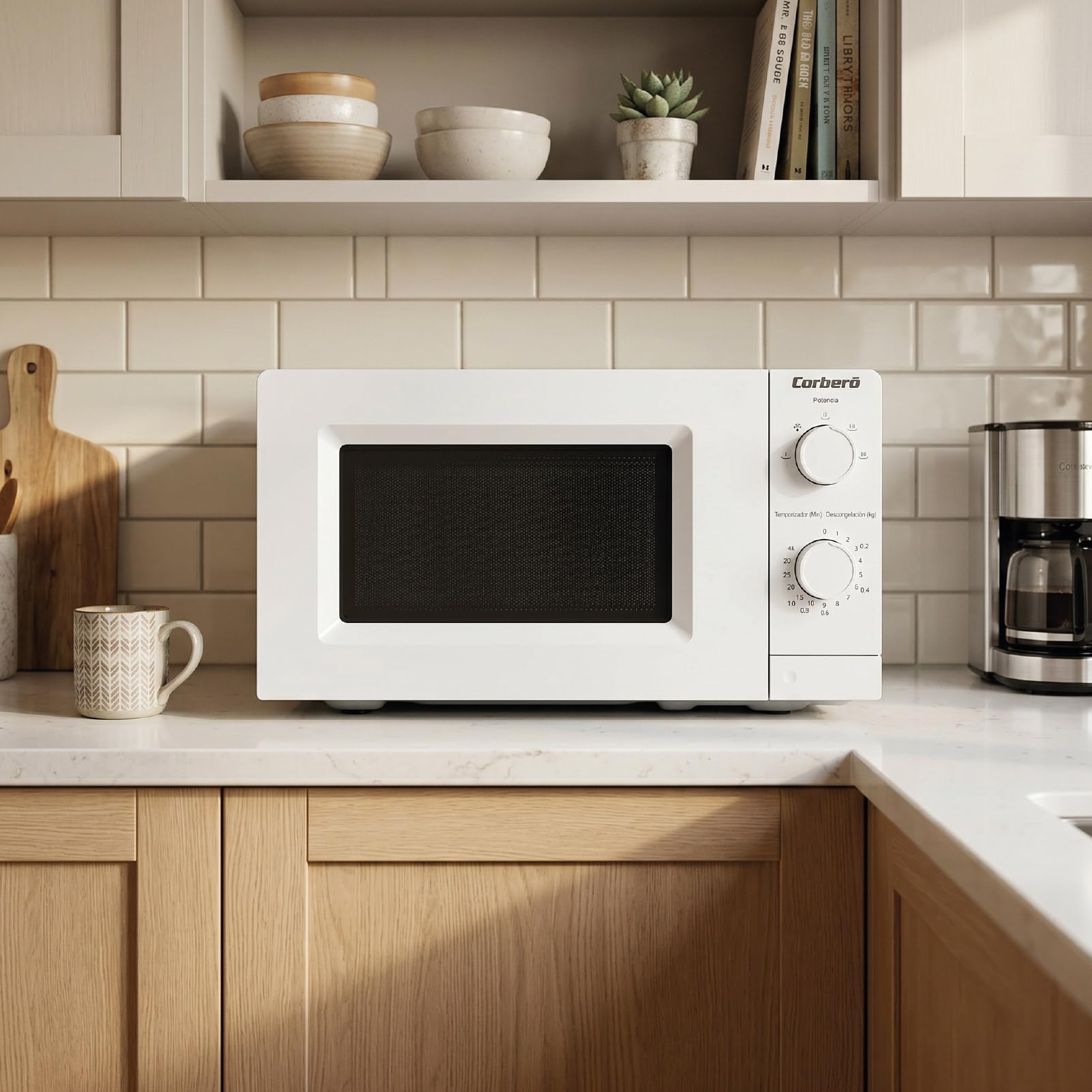 Corberó - Micro-ondes White Serie | CMICM250W | 19,5 l | 700 W | 5 niveaux de puissance | Fonction décongélation | Bouton poussoir | Minuteur 35 min | Plateau rotatif 24,5 cm | Blanc