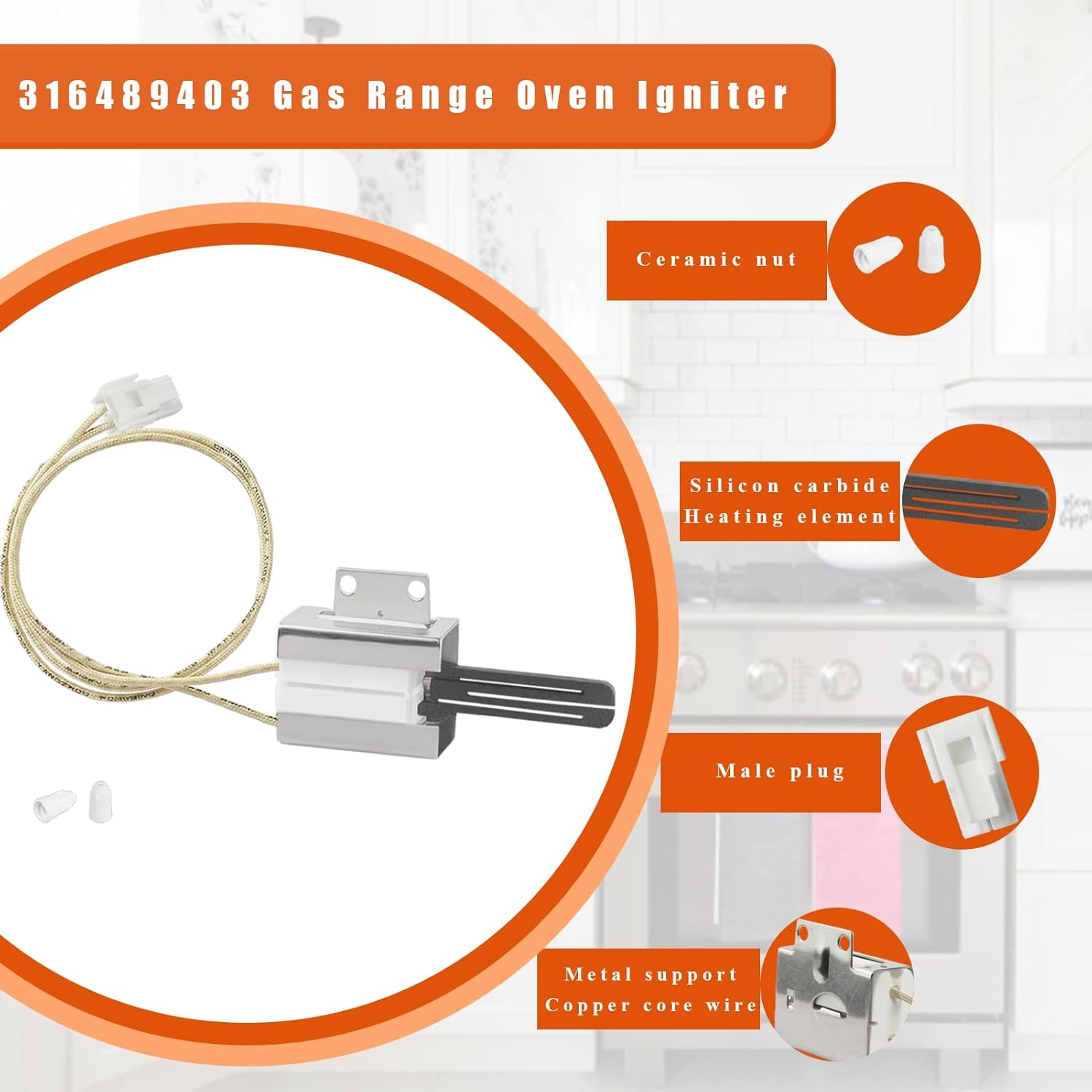 316489403 Gas Range Oven Igniter Replace 5304508786 Oven Igniter Compatible With Frigidaire BGGF DGGF CGGF FGGF,Kenmore 790,Tappan Crosley Electrolux Gas Range Oven Stove,1-Year Warranty