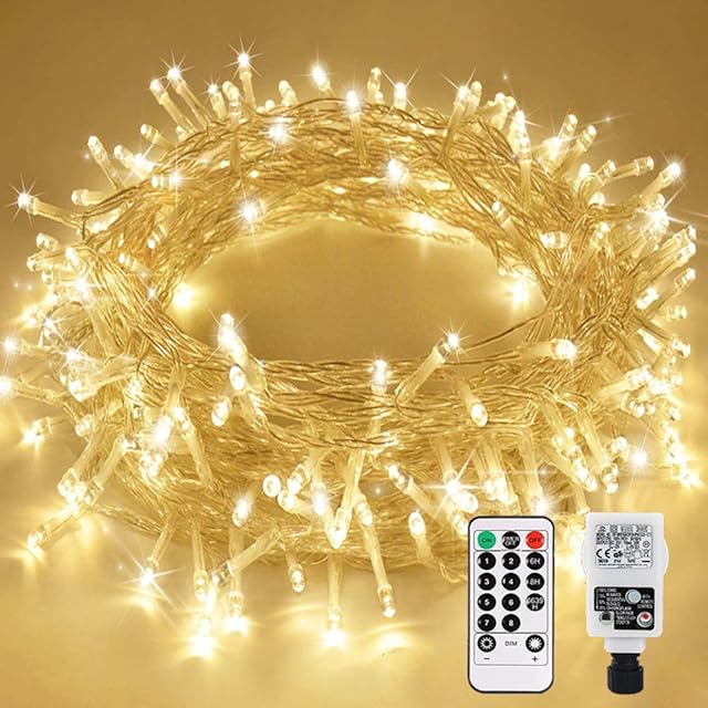 Nurkoo Led Fairy Light Plug in 23M 200 LED with Remote Control Timer Memory Function 8 Modes IP65 Waterproof for Inside and Outside, Low Voltage, Warm White Light for Party Christmas Garden Room
