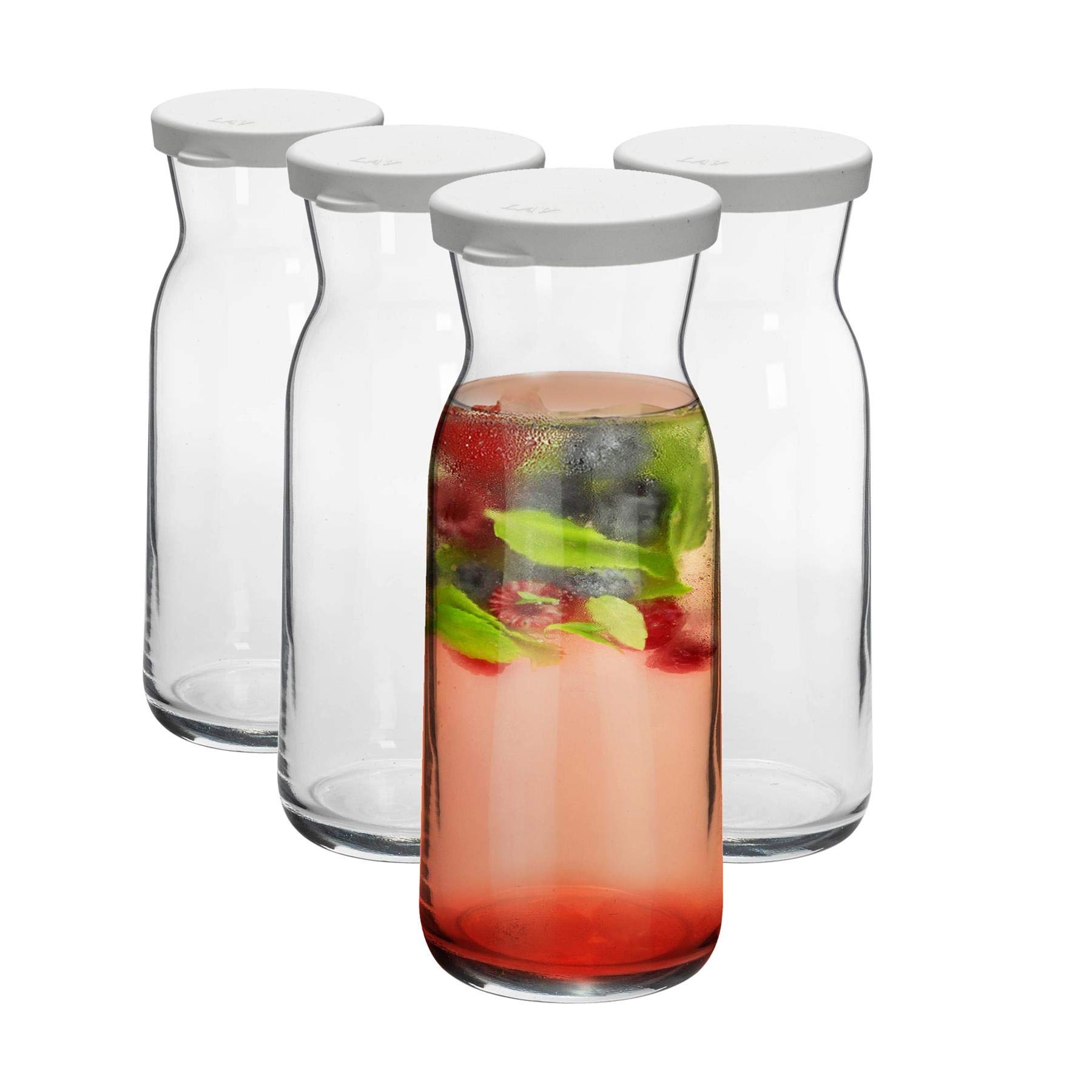 Argon Tableware Transparent 4X 700Ml Glass Water Jug - 'Brocca' Range - Juice Carafe Decanter With Silicone Lid For Water, Wine, Iced Tea
