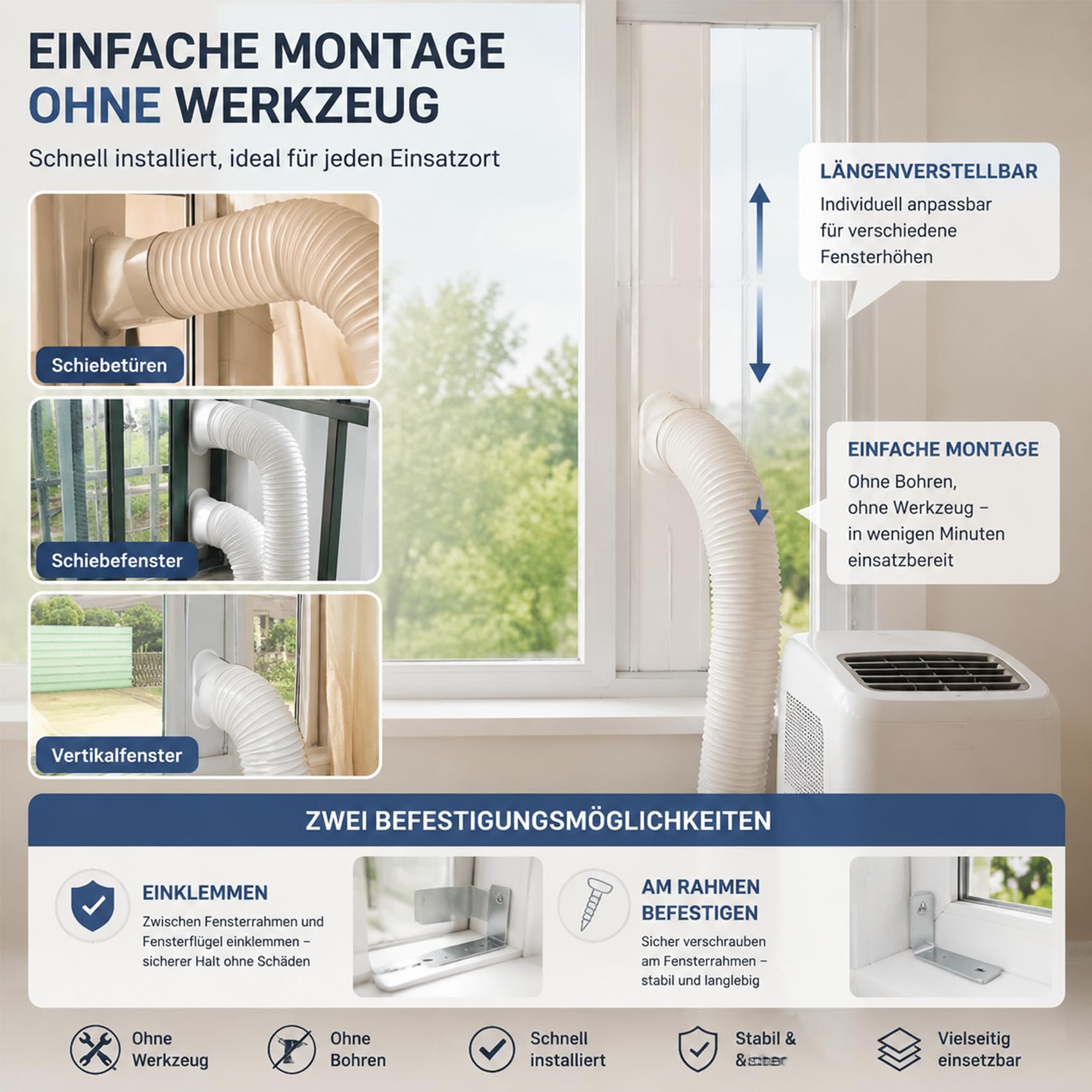Klimaanlage Rolladenabdichtung, Rolladenabdichtung Mobile Klimaanlage, Rollladen-Fensterabdichtung für Mobile KlimageräTe für 130 mm/150 mm (4 Stk,15-mm-Adapter)