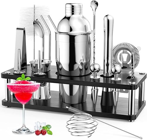 RATEL - Juego de coctelera kit de barman de 18 piezas de acero inoxidable con soporte y folleto de recetas de cóctel juego de coctelera profesional disponible en Yaxa Guatemala