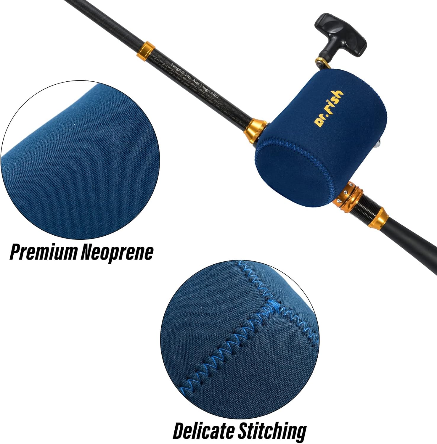 Dr.Fish 2 Fishing Rod Socks(Fits 6'6-7'10" Rod) with 2 Round Baitcast Reel Cover