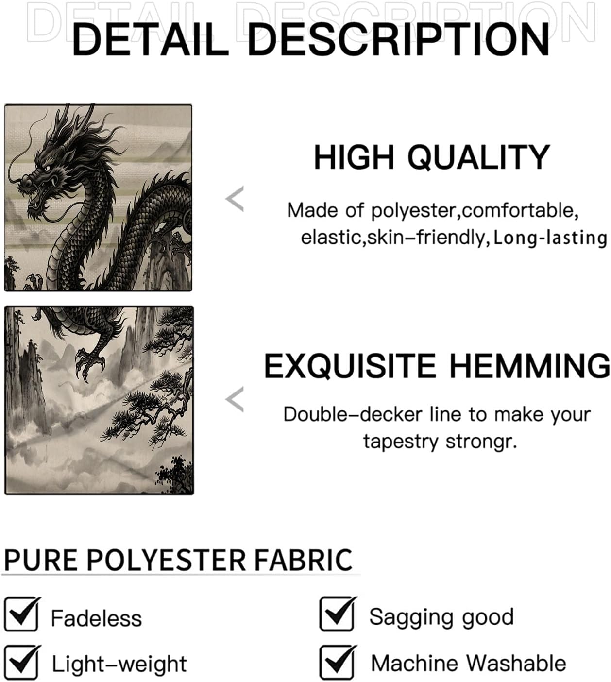 JRISEMECY Oriental Dragon Mountain Tapestry Wall Hanging Chinese Ink Painting Landscape Wall Art | Beige Tapestries Decor For Bedroom Living Room Dorm Home Aesthetic Decoration 40 X 30 Tapestry image 5