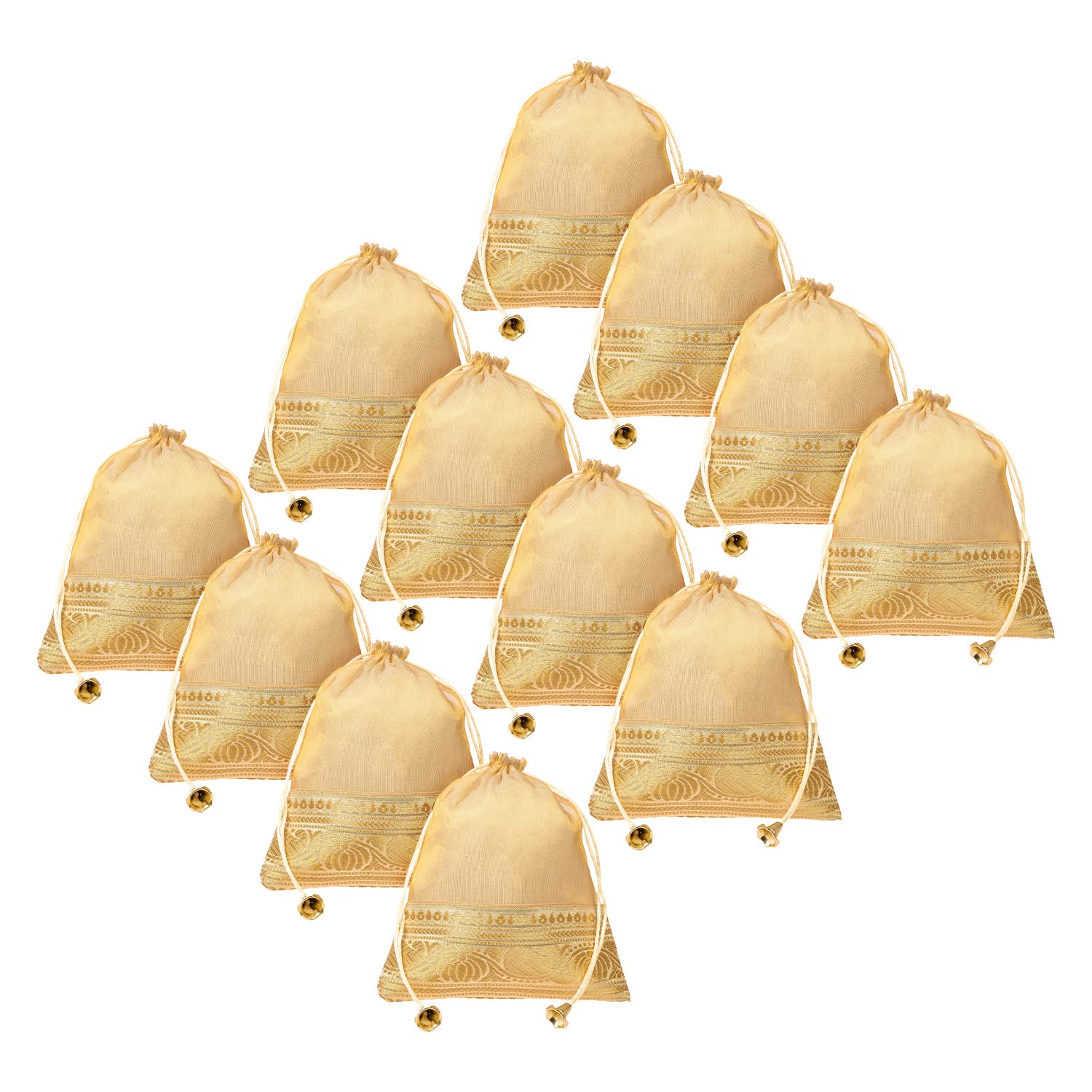 Kuber Industries Potli | Tissue Fabric with Banarasi Border | Wallet Potli | Traditional Indian Drawstring Bags for Wedding | Shagun | 7x9 Inch | Pack of 10 | Golden (B0C336F982) Amazon Price History, Amazon Price Tracker