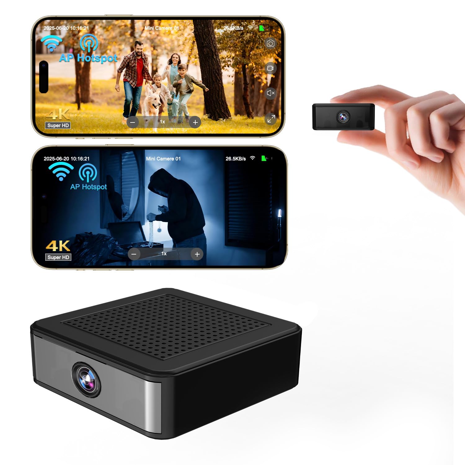 Camera de Surveillance Sans Internet, 4K Mini Camera Espion sans Fil
