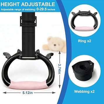 Gymnastics Rings for Kids, Professional Adjustable Extended Straps, 550 lbs Weight Capacity, Featuring Premium Non-Slip Grip Design, Suitable for Indoor/Outdoor Strength and Fitness Training.