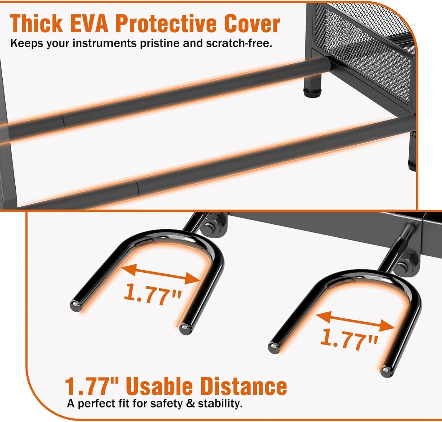 Guitar Stand for 6 Guitars, 3-Tier Adjustable Floor Rack with Soft Foam Pads & Storage Drawer, Display Holder for Acoustic Electric Bass, Amp and Vinyl Records