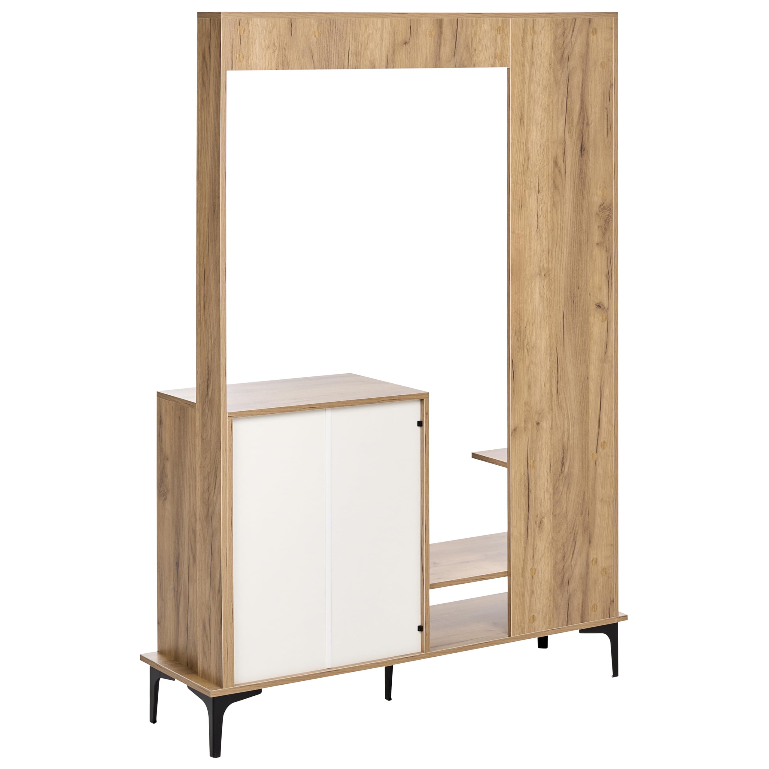 Beliani Mueble de recibidor con Zapatero 120 cm de Ancho x 170 cm de Alto con Armario Perchero y Espejo de aglomerado marrón Claro Broome