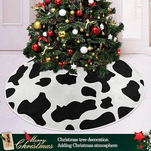 Miniatura 6 de Cow Skin Christmas Treeskirt, Canvas Christmas Tree Skirt, Christmas Tree Floor Decor, Tree Skirt for 3ft Tree