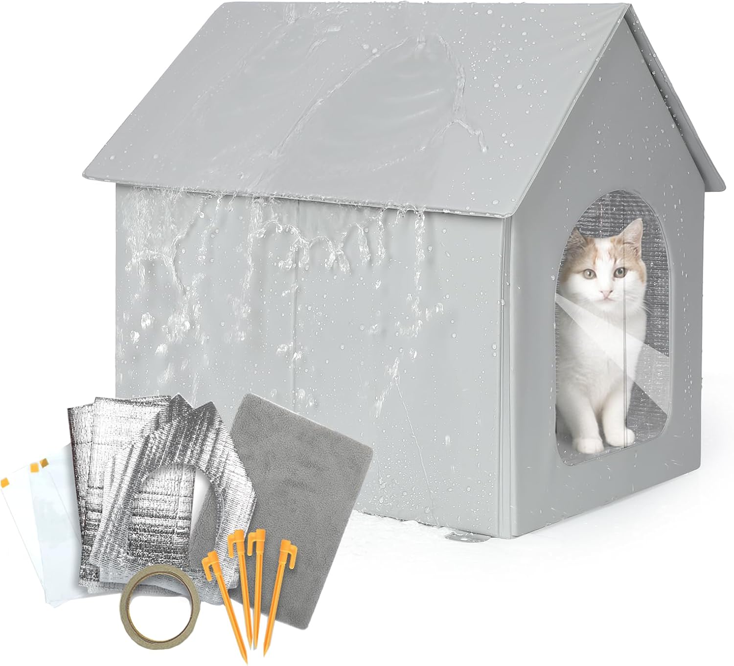 Outdoor Cat House Waterproof, Insulated Cat House with Removable Mat Outside, Outdoor Cat Shelter for Feral in Winter, Quick & Easy Assembly