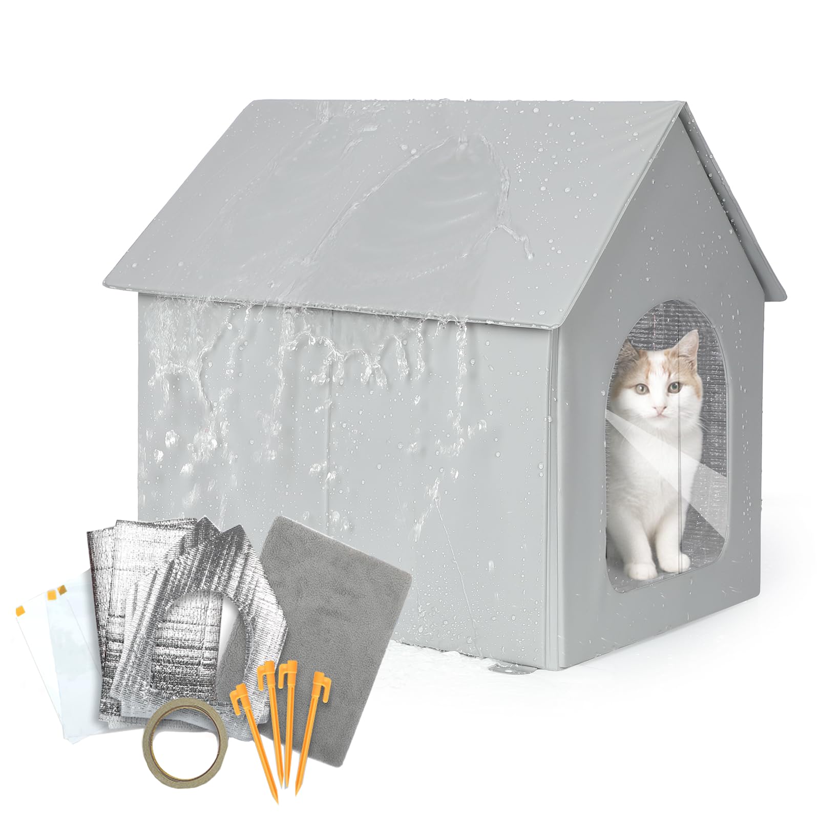 Outdoor Cat House Waterproof, Insulated Cat House with Removable Mat Outside, Outdoor Cat Shelter for Feral in Winter, Quick & Easy Assembly