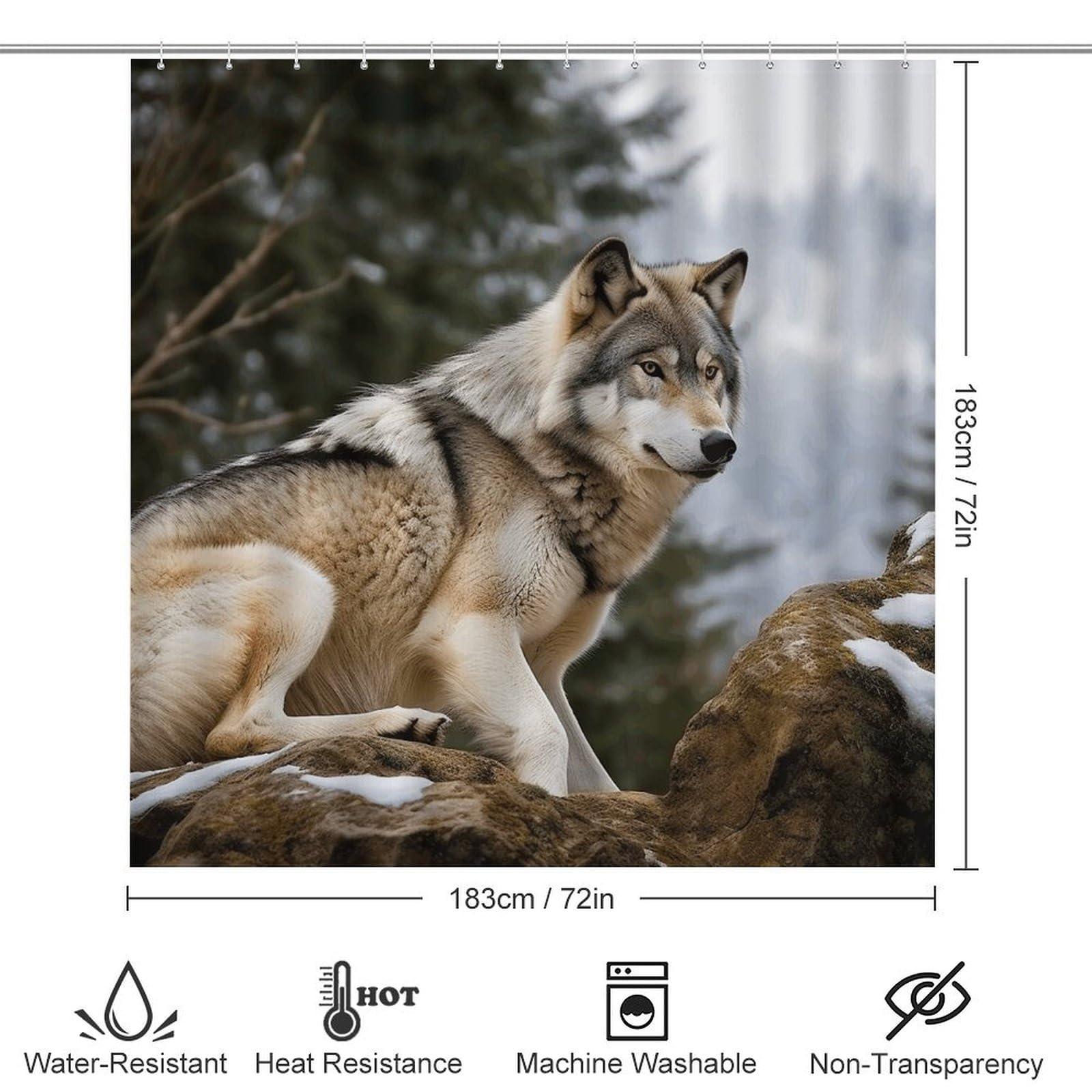 Ensemble de salle de bain 4 pièces avec rideau de douche et tapis Motif loup sauvage