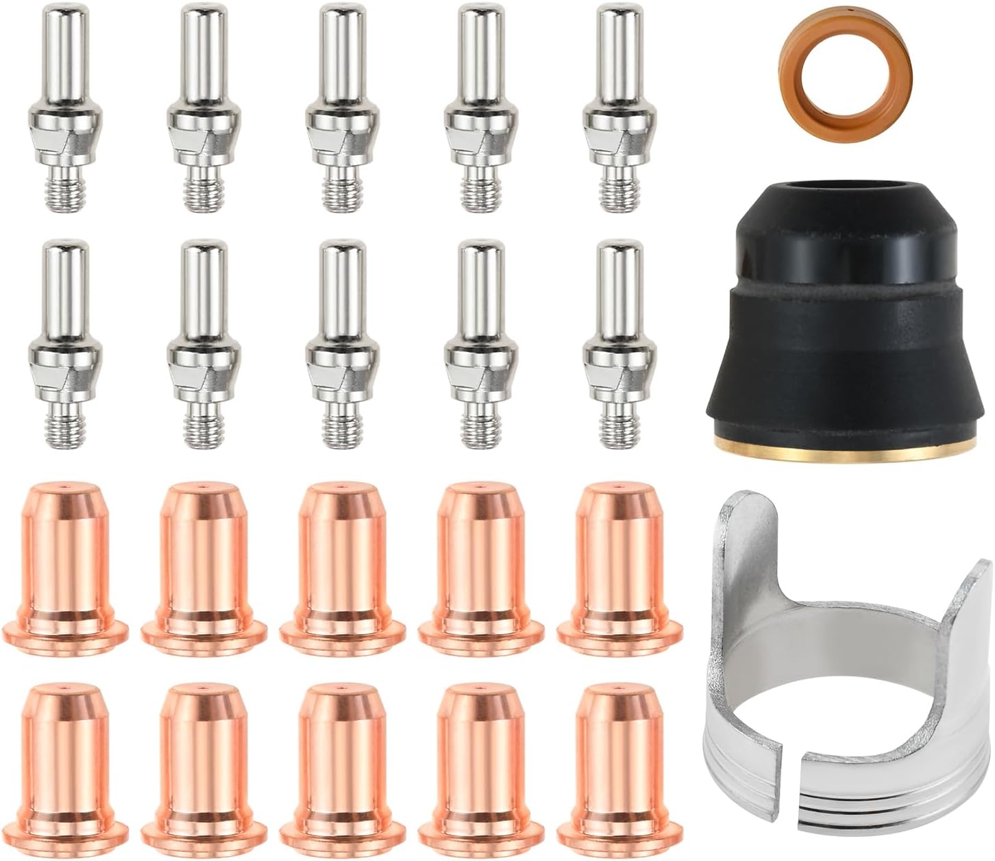 23pcs IPT-40 IPT-60 PT-60 PT40 Plasma Cutting Torch Consumables Kit, 1.0mm(0.039 inch) Tips & Electrodes with Shield Cap, Stand-off Guide & Swirl Ring, Compatible with CUT 65DS CUT 55DS Pro plasma Cut