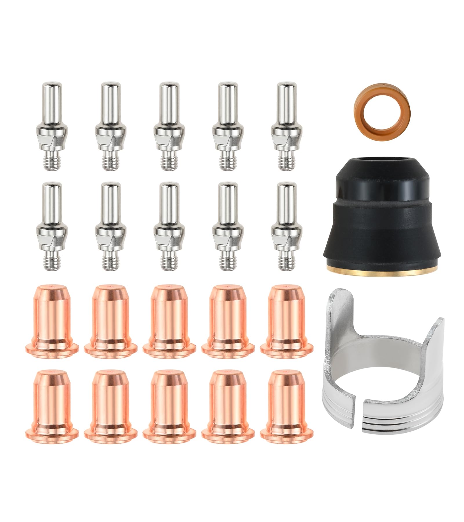 - 23pcs IPT-40 IPT-60 PT-60 PT40 Plasma Cutting Torch Consumables Kit, 1.0mm(0.039 inch) Tips & Electrodes with Shield Cap, Stand-off Guide & Swirl Ring, Compatible with CUT 65DS CUT 55DS Pro plasma Cut