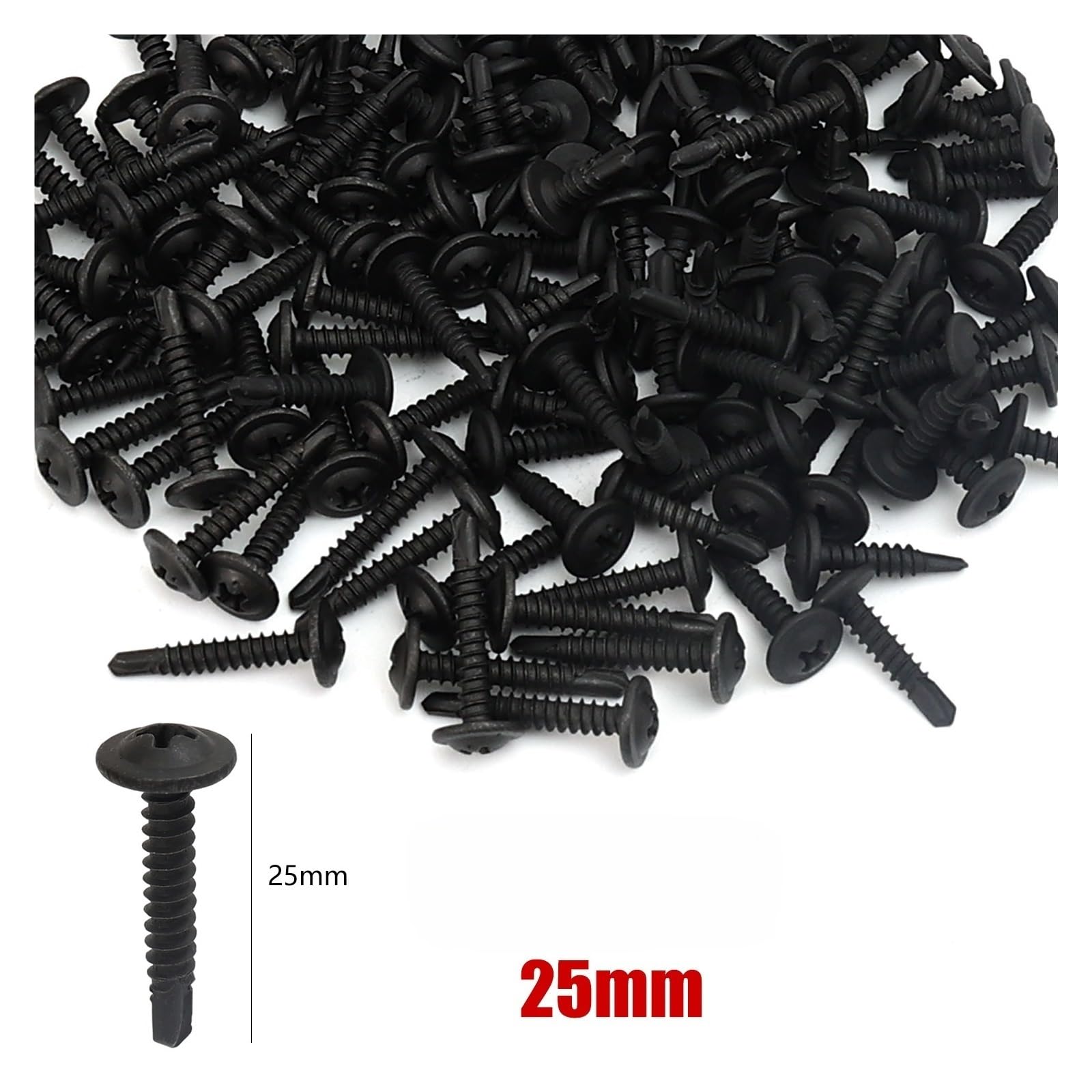 Trockenbau-Schrauben, Selbstbohrende Kreuzschlitz-Flachkopfschrauben aus Edelstahl, schwarz, 13–25 mm(25mm,200pcs)
