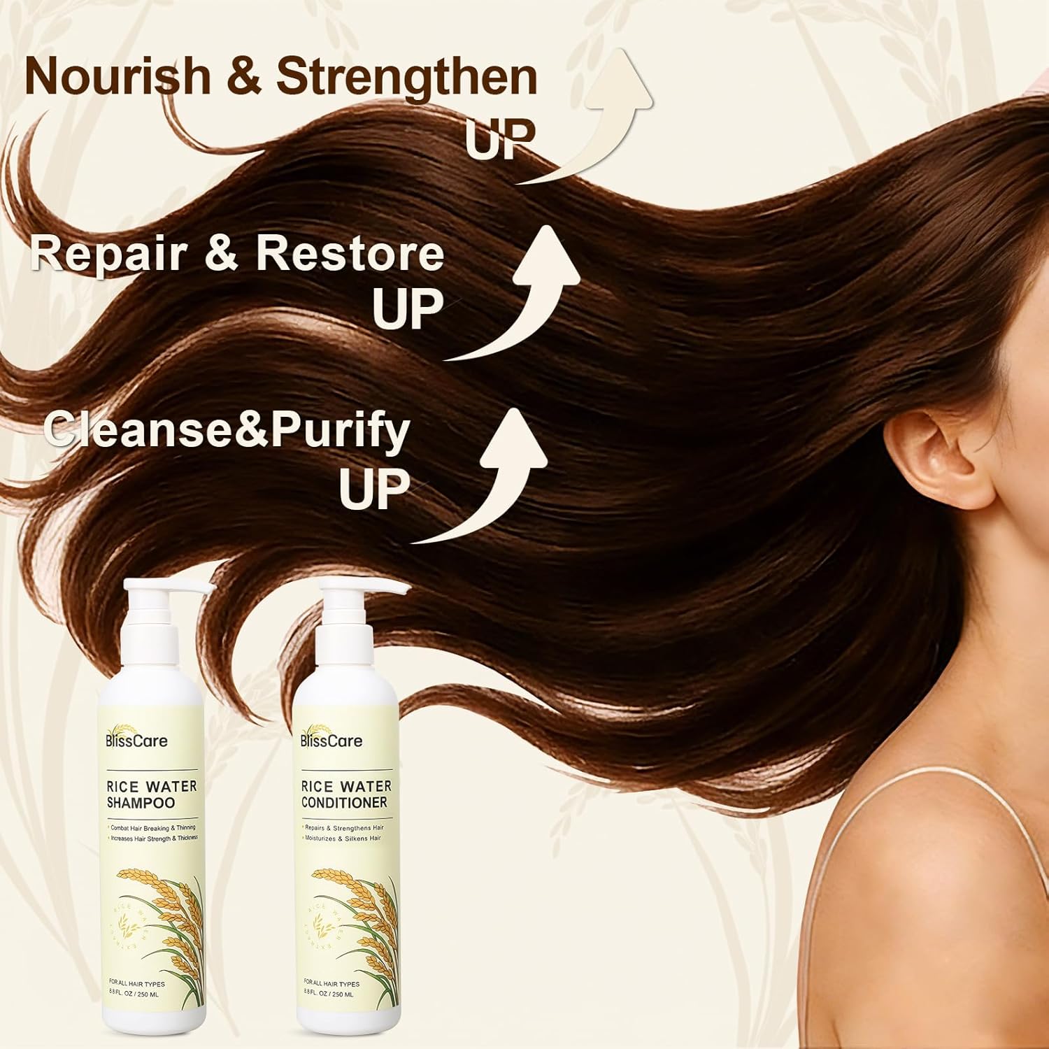 Rice Water Shampoo and Conditioner Set - Sulfate-Free Natural Formulations, Strengthening & Nourishing for Thicker, Fuller-Looking Hair, Revitalizes All Hair Types for Women and Men - Image 5