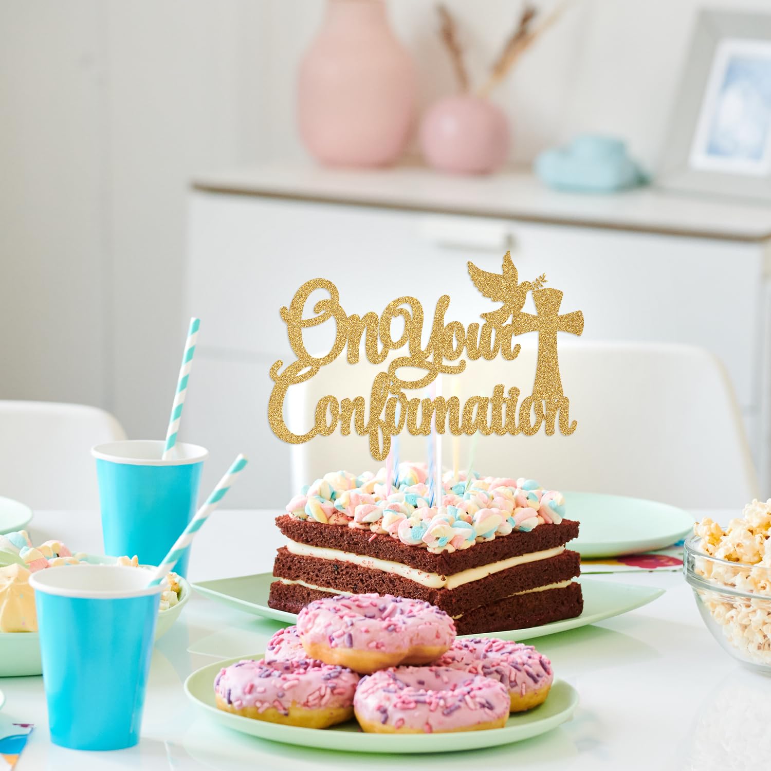 ‘On Your Confirmation’ Cake Topper – Gold Glitter Dove & Cross Design For Baptism, Communion, Christening - View #8
