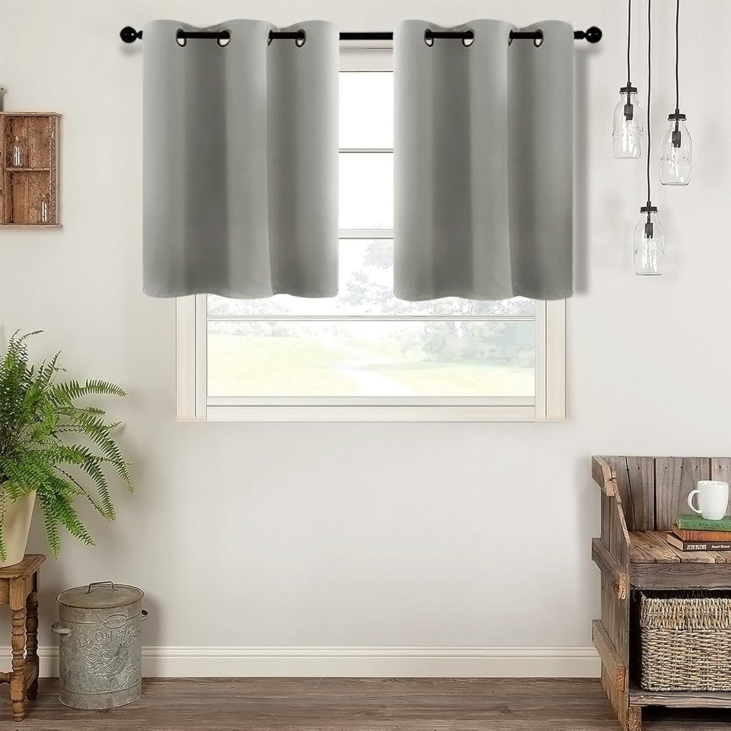 MRTREES Kitchen Blackout Tier Curtains, Short Cafe Curtains Room Darkening, Triple Weave Small Bathroom Window Curtain Tiers Grommet Top Half Window Curtain Treatment(2 Panels, 42x36 Inches, Grey)
