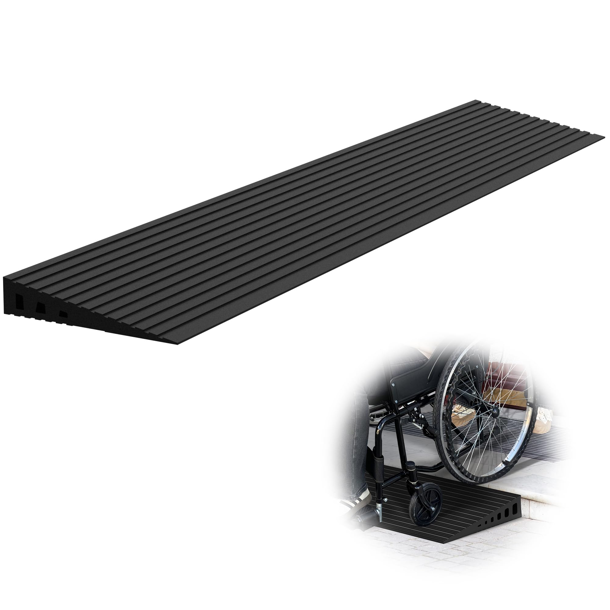 Rampy progowe 30 mm do drzwi, nośność 1000 kg, szerokość 90 cm, rampa dla wózków inwalidzkich z naturalnej gumy jest regulowana i można ją przycinać, do drzwi, krawężnika, zamiatarki, skuterów